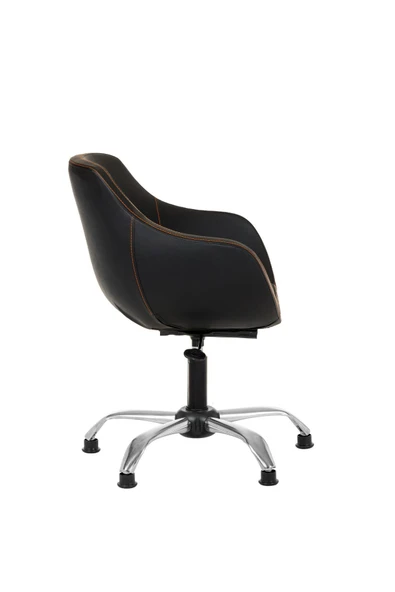 MARKAELZ Krom Metal Ayaklı Ofis Çocuk Odası Çalışma Sandalyesi (AYARLANILABİLİR) MONOKO DERİ TURUNCU DİKİŞLİ - Resim 3