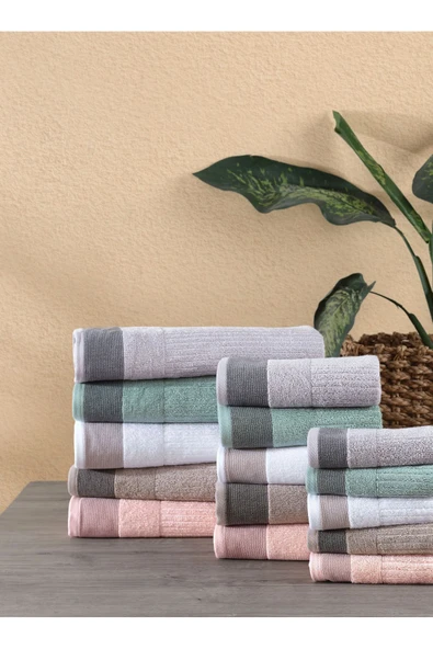 Salerno Fitilli 3'lü Banyo Havlu Seti Cameo Yeşil 30x50 Cm 50x85 Cm 70x140 Cm - 4