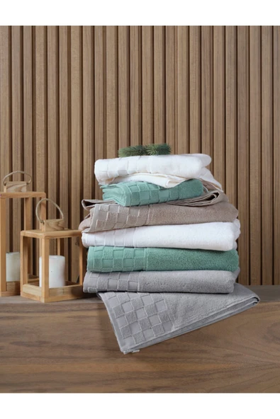 Checker Microcotton 2'li Banyo Havlu Seti Vizon 50x85 cm 75x150 cm - 4