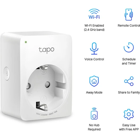 TP-LINK Tapo P100, Akıllı Mini Wi-Fi Soketi, Amazon Alexa ve Google Home ile Çalışır, Uzaktan Kontrol, Cihaz Paylaşımı, Hub Gerekmez - 2