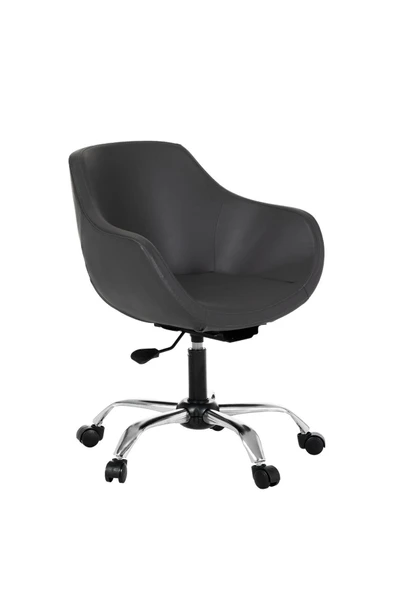 MARKAELZ Krom Metal Ayaklı Ofis Çocuk Odası Çalışma Sandalyesi (ayarlanilabilir)DERİ MONOKO - Resim 2