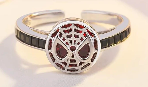 Vintage Gümüş Renk Retro Ayarlanabilir Örümcek Maskesi Yüzük Örümcek Adam Yüzük