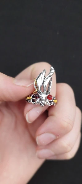 Sevimli Tavşan Vintage Gümüş Renk Retro Ayarlanabilir Tavşan Yüzük - 4