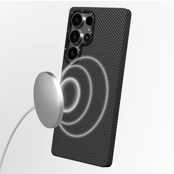 Galaxy S25 Ultra Kılıf M-safe Şarj Özellikli Aramid Fiber Youngkit 1500D Kevlar Extreme Wing Serisi Kapak - Resim 4