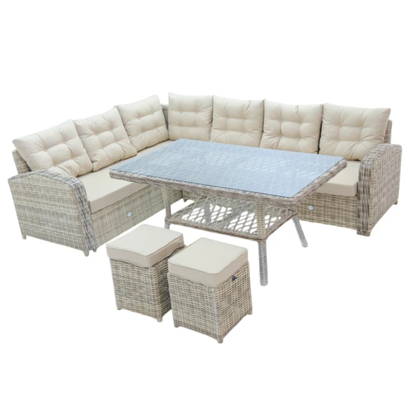 Riserva | Rehome Rattan 2 Puflu Bahçe Köşe Takımı | 606 - 3