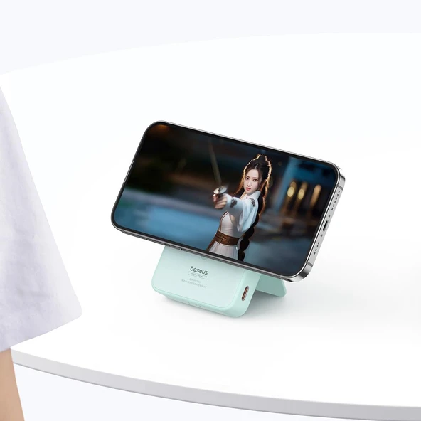 Baseus MagPro Magnetic Bracket Wireless Fast-Charging Power Bank 5000mAh 20W Peppermint Blue (with Simply Series Charging Cable Type-C to Type-C (20V/3A) 30cm White) - 5