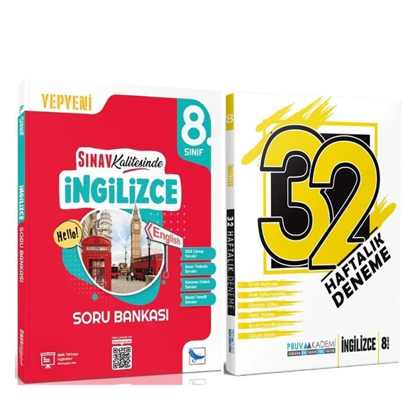 Sınav Yayınları 8. Sınıf İngilizce Soru Bankası ve Pruva 32 Haftalık Deneme Seti 2 Kitap