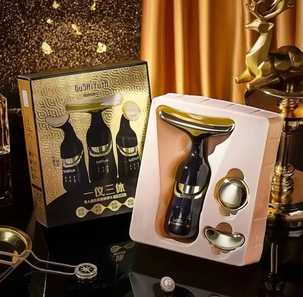 3 In 1 yüz masaj boyun yüz göz masajı v-line yüz kaldırma masaj Anti Aging kırışıklık kaldırma cilt güzellik cihazı ev için