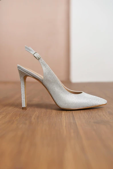Pırıltılı Stiletto Arkası Açık Büyük Numara Bayan Ayakkabısı - 6