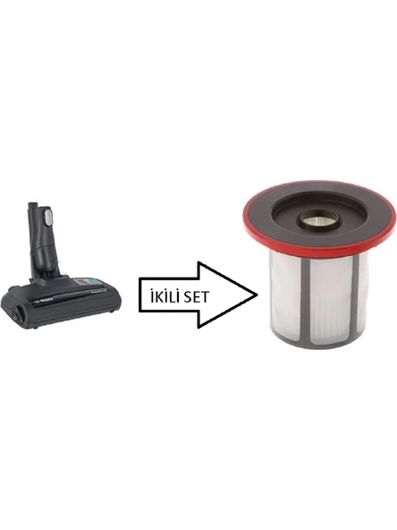 Bosch Unlimited Seri6 Şarjı Süpürge Başlık Gri Renk Muadili-Yeni Tip + Filtre