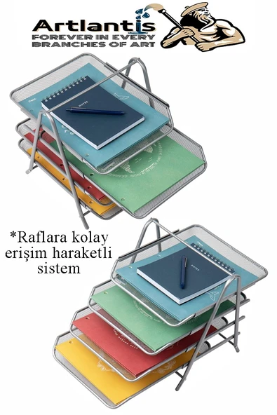 4 lü Metal Evrak Rafı Siyah 1 Paket Masaüstü A4 Dosya Düzenleyici Kağıt Tepsisi Metal Çelik Fileli Dört Katlı Hareketli - 5