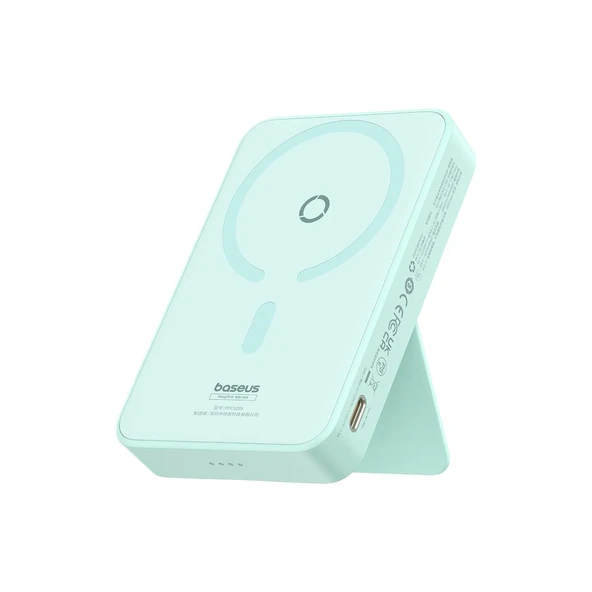 Baseus MagPro Magnetic Bracket Wireless Fast-Charging Power Bank 5000mAh 20W Peppermint Blue (with Simply Series Charging Cable Type-C to Type-C (20V/3A) 30cm White)