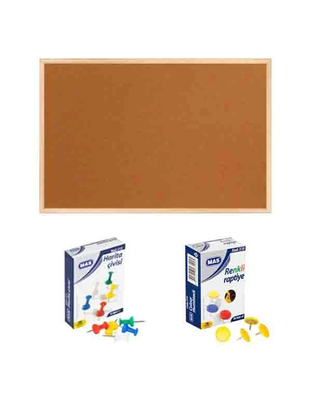 Panda 45x60 cm Mantar Pano Ahşap Çerçeveli + 1 Paket Harita Çivisi+ 1 Paket Raptiye PAN115
