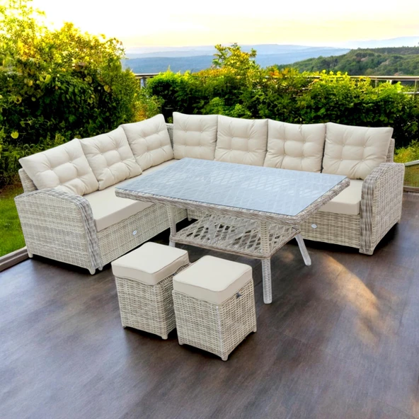 Riserva | Rehome Rattan 2 Puflu Bahçe Köşe Takımı | 606 - 4