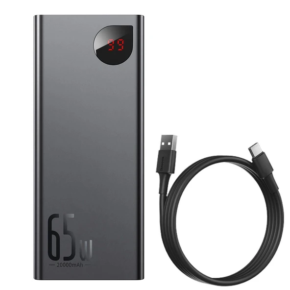 Baseus Adaman Metal Digital Display Quick Charge Power Bank 65W 20000mAh Black（UL) (Include：Baseus Xiaobai series fast charging Cable Type-C to Type-C 60W(20V/3A) 50cm Black） - 5
