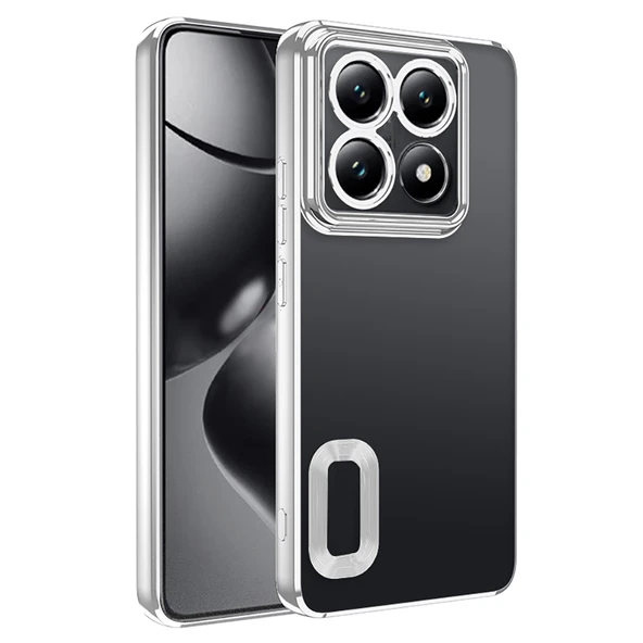 Xiaomi 14T Pro Kılıf Logo Gösteren Parlak Kenarlı Kamera Lens Korumalı Şeffaf Omega Silikon Kapak - Resim 7
