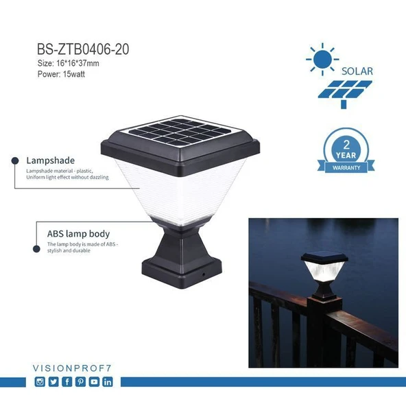 30 Watt Güneş Enerjili Solar Set Üstü Bahçe Duvar Armatürü, Beyaz Işık, Kablosuz Set Üstü Aplik - 8