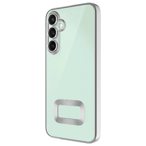 Samsung Galaxy S24 FE Kılıf Logo Gösteren Parlak Kenarlı Kamera Lens Korumalı Şeffaf Omega Silikon Kapak ürün görseli 1