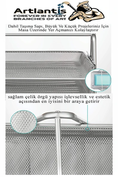 4 lü Metal Evrak Rafı Gri 1 Paket Masaüstü A4 Dosya Düzenleyici Kağıt Tepsisi Metal Çelik Fileli Dört Katlı Hareketli - 4