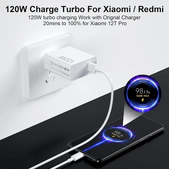 Xiaomi Mi ile Uyumlu 120W Turbo Hızlı Şarj Aleti Kablo Dahil Yarım Saatte Doldurur - 4