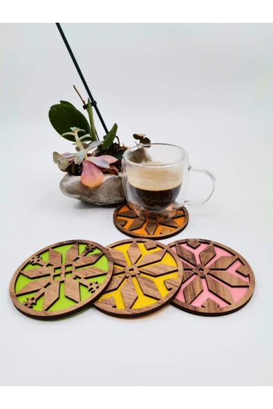 DeepCraft 4'lü Desenli Mdf Bardak Altlığı - 3