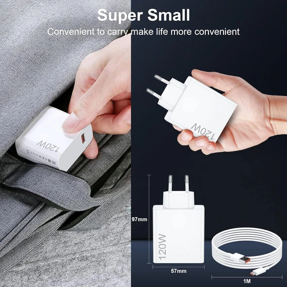 Xiaomi Mi ile Uyumlu 120W Turbo Hızlı Şarj Aleti Kablo Dahil Yarım Saatte Doldurur - 5