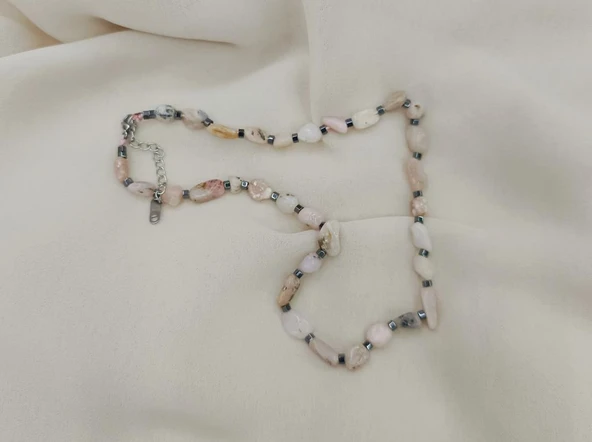 Kolye Çelik Dogaltaş Pembe Opal Kadın Kız Takı Gerdanlık Düğün Nişan - 3