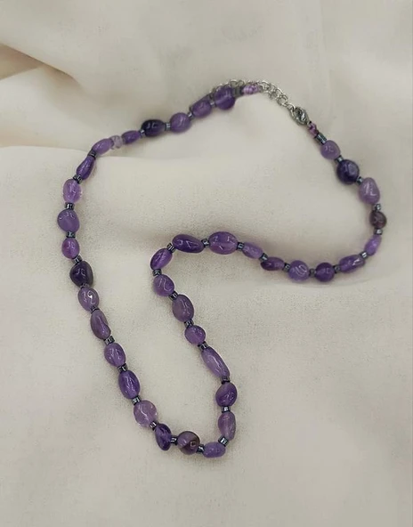 Kolye Çelik Dogaltaş Ametist Kadın Kız Takı Gerdanlık Düğün Nişan - 2