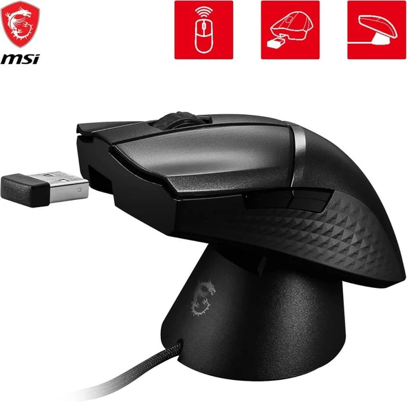 MSI Clutch GM31 Lightweight RGB Makrolu Şarjlı Ergonomik Optik Kablosuz Oyuncu Mouse - Outlet - 5