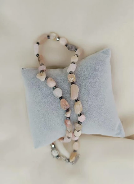 Kolye Çelik Dogaltaş Pembe Opal Kadın Kız Takı Gerdanlık Düğün Nişan - 2