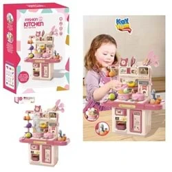 Mini Buharlı Mutfak Işıklı Çalışan Musluk Ve Kesilebilir Meyveli Yeni Nesil Aksesuarlı Mutfak - 5