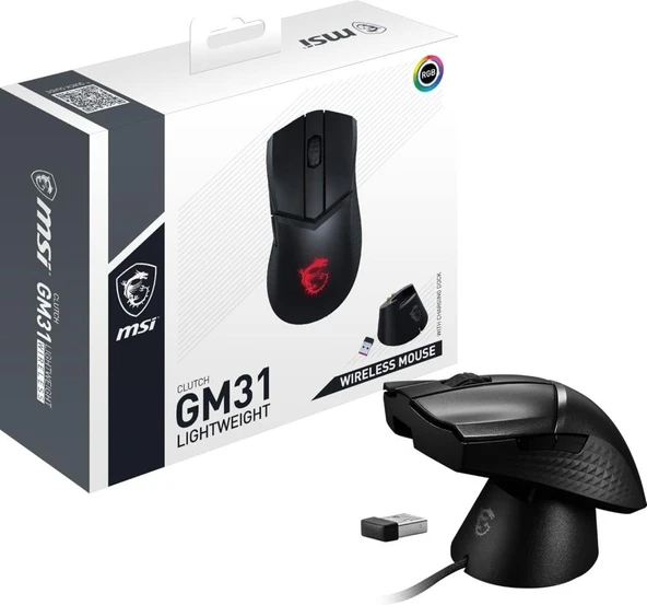 MSI Clutch GM31 Lightweight RGB Makrolu Şarjlı Ergonomik Optik Kablosuz Oyuncu Mouse - Outlet - 6