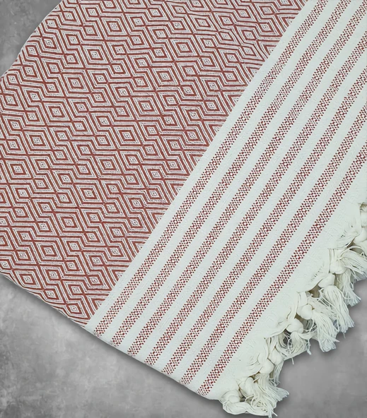 Natural Buldan İşi Kolları Örten Kaymaz Kanepe Çekyat Koltuk Örtüsü 180x300 cm Pamuk Dokuma (Kiremit) - 2