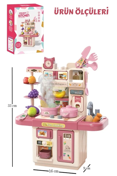 Mini Buharlı Mutfak Işıklı Çalışan Musluk Ve Kesilebilir Meyveli Yeni Nesil Aksesuarlı Mutfak - 2