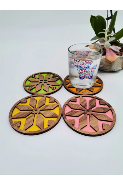 DeepCraft 4'lü Desenli Mdf Bardak Altlığı - 2