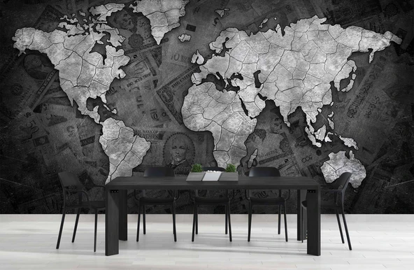 Siyah Dünya Haritası Duvar Kağıdı - Resim 5