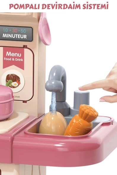 Mini Buharlı Mutfak Işıklı Çalışan Musluk Ve Kesilebilir Meyveli Yeni Nesil Aksesuarlı Mutfak - 4