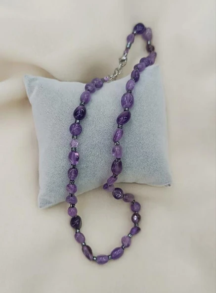 Kolye Çelik Dogaltaş Ametist Kadın Kız Takı Gerdanlık Düğün Nişan - 3