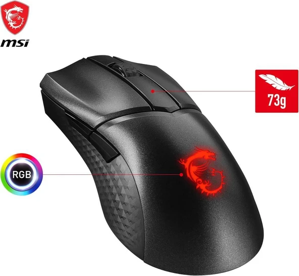 MSI Clutch GM31 Lightweight RGB Makrolu Şarjlı Ergonomik Optik Kablosuz Oyuncu Mouse - Outlet - 3