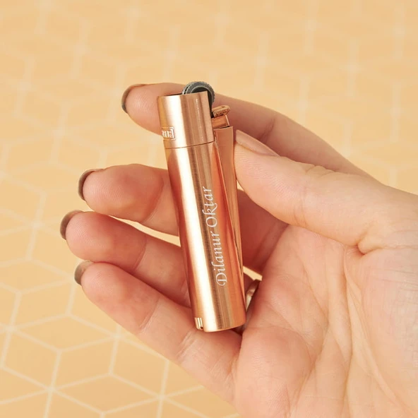 Isme Özel Hediyelik Clipper Çakmak Özel Kutulu Rose Gold - 3