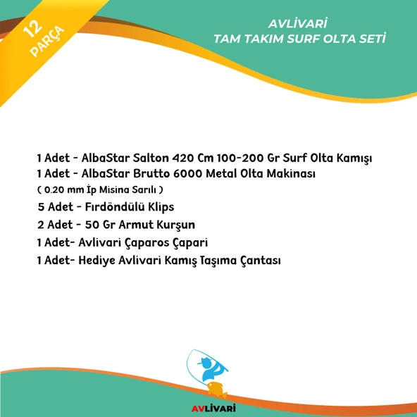 AlbaStar Salton 420 Cm 100-200 Gr AlbaStar Brutton 6000 Tam Takım Hobi Kıyı Surf Olta Seti - Resim 2