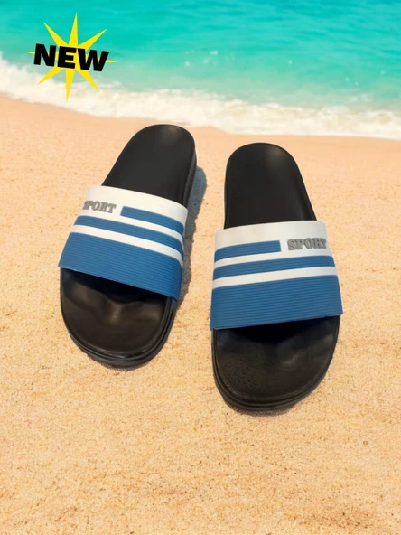 Unısex Mavi Beyaz Kaymaz Rahat Taban Deniz Plaj Havuz Banyo Günlük Terlik MIAMI-0850 - 4