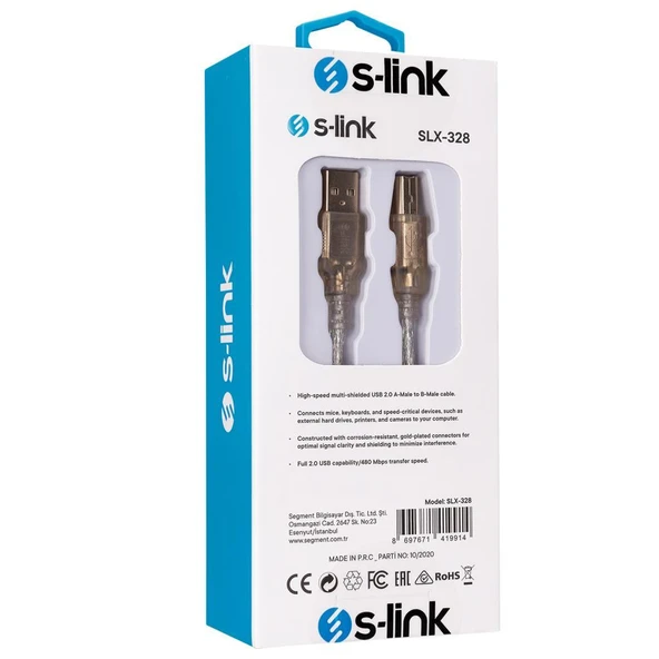 S-link SLX-328 Usb2.0 3m Yazıcı Kablosu - 3
