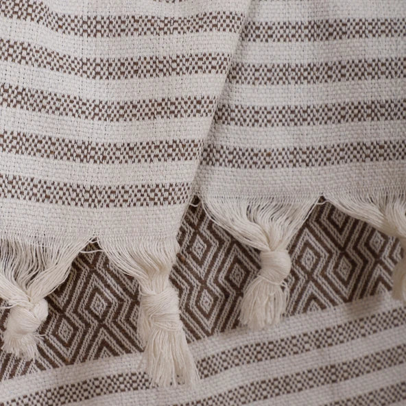 Buldan İşi Kolları Örten Pamuklu Tekli Koltuk Berjer Örtüsü 180x150 cm Pamuk Dokuma (Kahverengi) - Resim 4