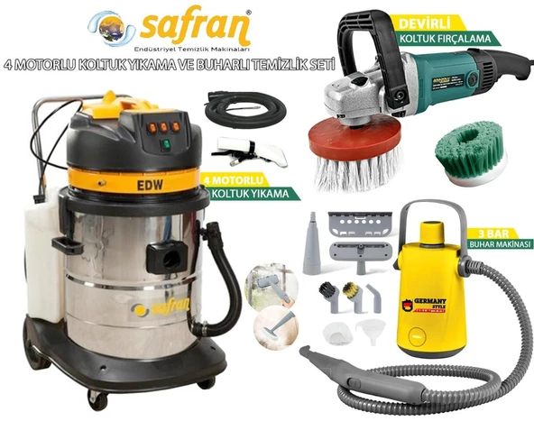 Safran EDW723C 4 Motorlu Koltuk Yıkama Makinesi Buhar Makinesi Fırçalama 3 lü Set - 2