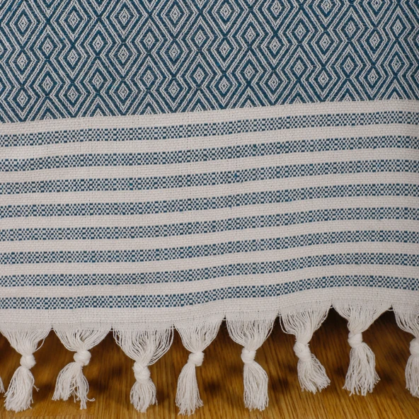 Natural Buldan İşi Kolları Örten Kaymaz Kanepe Çekyat Koltuk Örtüsü 180x300 cm Pamuk Dokuma (Petrol) - 4