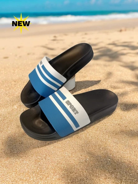 Unısex Mavi Beyaz Kaymaz Rahat Taban Deniz Plaj Havuz Banyo Günlük Terlik MIAMI-0850 - 2