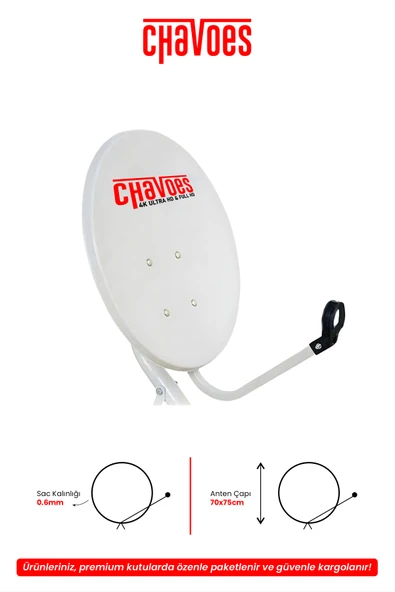 Chavoes 70 Cm Çanak Anten Set 0,6mm + Lnb 4k Full Hd Uyumlu ürün görseli