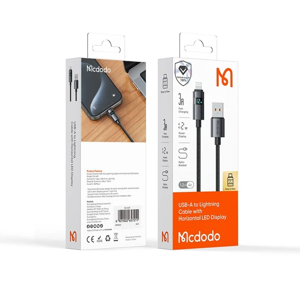 Mcdodo CA-6490 3A Usb iPhone Hızlı Şarj Kablosu 1.2M -Siyah - 6