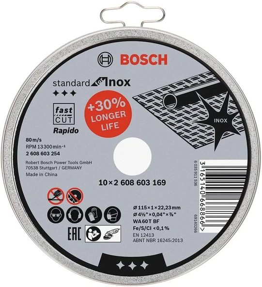 Bosch Standard For Inox Rapido 115x1.0mm 10'lu Aşındırıcı Disk